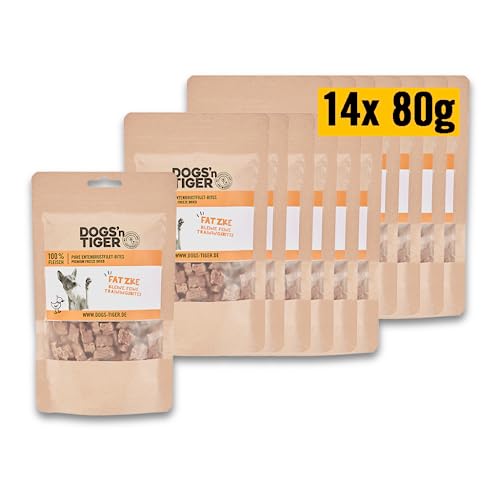 Dogs'n Tiger – Fatzke Trainingsleckerli aus 100% Fleisch – ohne Zucker, Getreide & künstliche Aromen – gut verträglich (gefriergetrocknetes Entenbrustfilet | 14 x 80 g) von DOGS' n TIGER