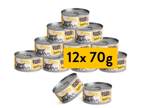 Dogs'n Tiger – “Genuss” Premium Nassfutter für Katzen – tiergerechte Rezeptur mit 60% Fleischanteil – ohne Zucker, Getreide & künstliche Aromen – gut verträglich (Hühnchenfilet | 12 x 70 g) von DOGS' n TIGER