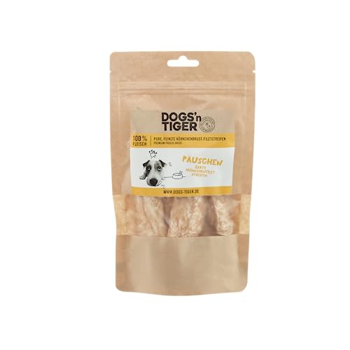 Dogs'n Tiger – Hundeleckerlis aus 100% Fleisch – artgerechter Hundesnack ohne Zucker, Getreide & künstliche Aromen – gut verträglich (gefriergetrocknete Hähnchenbrust-Filetstückchen | 4 x 80 g) von DOGS' n TIGER