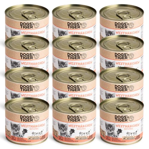 Dogs’n Tiger Junior, Kitten Premium Nassfutter, Nesthäkchen, tiergerechte Rezeptur mit 70% Fleischanteil an Geflügel – ohne Zucker, Getreide & künstliche Aromen, 12x 200g von DOGS' n TIGER