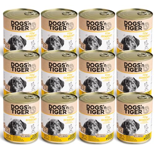 Dogs’n Tiger Junior, Welpen Premium Nassfutter für Hunde, Fein Gemacht, Rezeptur mit 67% Fleischanteil an Huhn mit Süßkartoffel, ohne Getreide, Zucker & künstlichne Aromen, 12x 800g von DOGS' n TIGER