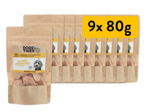 Dogs'n Tiger – Leckere Stückchen Hundeleckerlis aus 100% Fleisch – ohne Zucker, Getreide & künstliche Aromen – gut verträglich (gefriergetrocknete Hähnchenbrust-Filetstückchen | 9 x 80 g) von DOGS' n TIGER