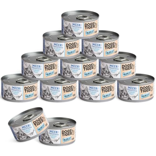 Dogs’n Tiger Adult Premium Katzenfutter, Meer, Nassfutter für Katzen, tiergerechte Rezeptur mit 60% Fischanteil – ohne Zucker, Getreide & künstliche Aromen, Thunfisch- & Lachsfilet, 12x 70g von DOGS' n TIGER