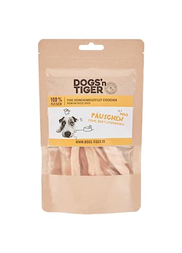 Dogs'n Tiger – Mini Hundeleckerlis aus 100% Fleisch – Premium Hundesnack ohne Zucker, Getreide & künstliche Aromen – gut verträglich (gefriergetrocknete Hähnchenbrust-Filetstückchen | 1 x 80 g) von DOGS' n TIGER