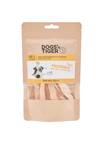 Dogs'n Tiger – Mini Hundeleckerlis aus 100% Fleisch – artgerechter Hundesnack ohne Zucker, Getreide & künstliche Aromen – gut verträglich (gefriergetrocknete Hähnchenbrust-Filetstückchen | 80 g) von DOGS' n TIGER