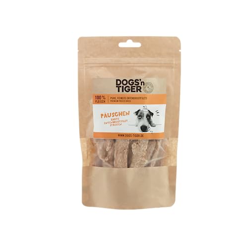 Dogs'n Tiger Adult Hundesnacks, Päuschen, Hundeleckerlis aus 99% Fleisch – artgerechter Hundesnack ohne Zucker, Getreide & künstliche Aromen – gut verträglich (gefriergetrocknete Entenbrust, 4 x80g von DOGS' n TIGER