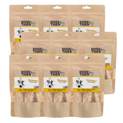 Dogs'n Tiger Adult Hundesnacks, Päuschen, Hundeleckerlis aus 99% Fleisch– artgerechter Hundesnack ohne Zucker, Getreide & künstliche Aromen – gut verträglich (gefriergetrocknete Hühnchenbrust, 9X 80g von DOGS' n TIGER