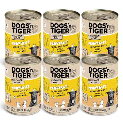 Dogs’n Tiger Adult Hundefutter, Proviant, Hundenassfutter mit Huhn, Ente, Apfel & Kartoffeln - ohne Getreide, Zuckerzusatz, künstliche Konservierungsstoffe, optimale Verträglichkeit, 6X 400g von DOGS' n TIGER