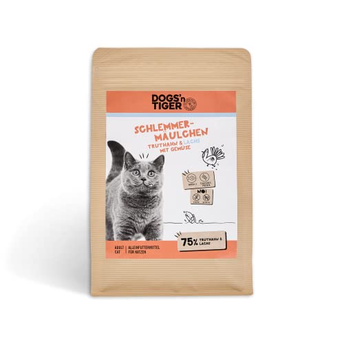 Dogs'n Tiger – “Schlemmermäulchen” Trockenfutter für Katzen mit 75% Fleischanteil – ohne Zucker & Getreide (Truthahn und Lachs mit Gemüse| 1 x 1,5 kg) von DOGS' n TIGER