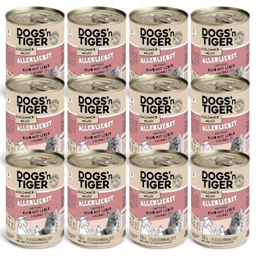 Dogs’n Tiger Adult Katzenfutter, Allerliebst, Katzennassfutter mit Rind, Leber und Kürbis - ohne Getreide, Zuckerzusatz, künstliche Konservierungsstoffe, optimale Verträglichkeit, 12x 400g von DOGS' n TIGER