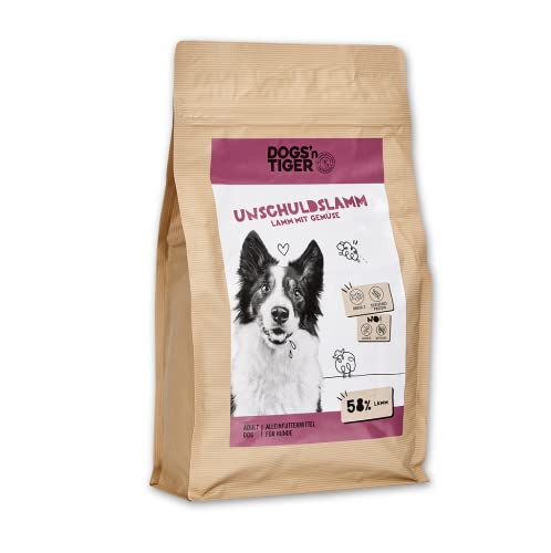 Dogs'n Tiger – “Unschuldslamm” Adult Hunde Trockenfutter aus Monoprotein mit 58% Fleischanteil, geeignet für Allergiker – ohne Zucker & Getreide (Lamm mit Gemüse| 1 x 12 kg) von DOGS' n TIGER