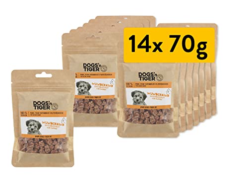 Dogs'n Tiger – Welpen Leckerlies aus 100% Fleisch – artgerechter Hundesnack ohne Zucker, Getreide & künstliche Aromen – gut verträglich (gefriergetrocknete Entenbrust-Filetstückchen | 14 x 70 g) von DOGS' n TIGER