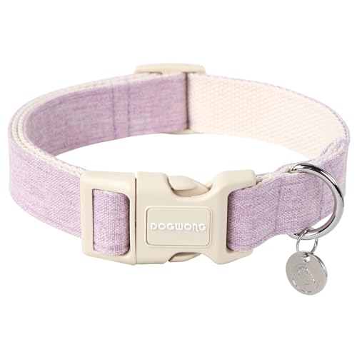 DOGWONG Hundehalsband aus Baumwollhanf, strapazierfähig, weich, natürlicher Stoff, niedlich, Hochzeit, Welpen, Halskette für kleine, mittelgroße und große Hunde, Violett von DOGWONG