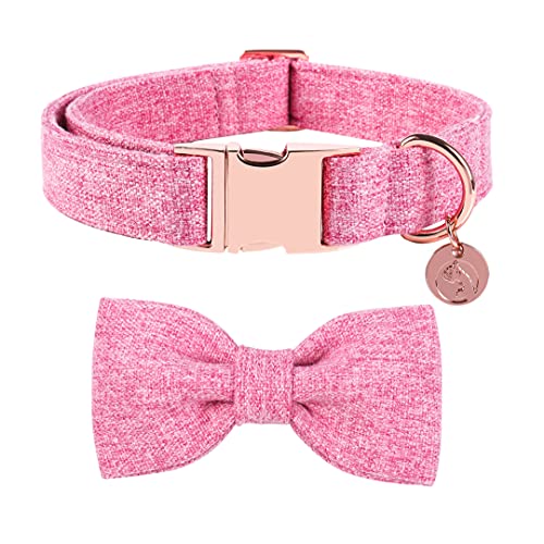 DOGWONG Hundehalsband mit Abnehmbarer Fliege, Rosa Haustierhalsband Hundefliege Geschenk für Mädchen oder Jungen Hunde, Bequeme verstellbares Hundehalsband für kleine mittelgroße Hunde von DOGWONG