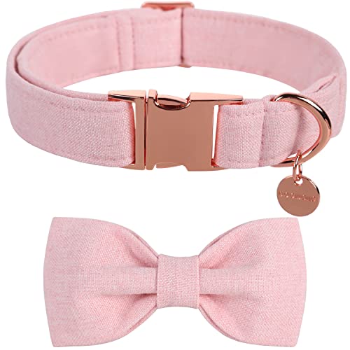 DOGWONG Hundehalsband mit Abnehmbarer Fliege, Rosa Haustierhalsband Hundefliege Geschenk für Mädchen oder Jungen Hunde, Bequeme verstellbares Hundehalsband für kleine mittelgroße Hunde von DOGWONG