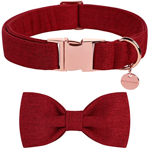 DOGWONG Hundehalsband mit Abnehmbarer Fliege, Weihnachten Rot Haustierhalsband Hundefliege Geschenk für Mädchen oder Jungen Hunde, Bequeme verstellbares Hundehalsband für kleine mittelgroße Hunde von DOGWONG