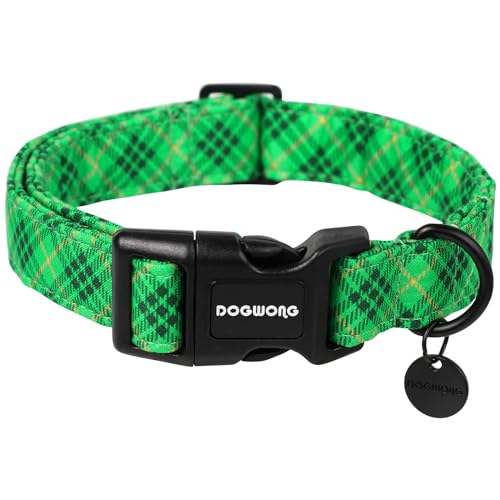 DOGWONG St. Patrick's Day Hundehalsband, grün kariert, weich, langlebig, verstellbar, Kostüm, St. Patrick's Day, grünes Gitter, Welpenhalsband für kleine, mittelgroße und große Hunde von DOGWONG