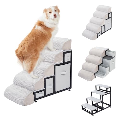 DOICAH Hundetreppe für hohe Betten und Couch, 66 cm, Haustiertreppe für mittelgroße und kleine Hunde und Katzen, Bettstufen für Hunde mit 4 Schubladen (50 l) und Metallstruktur. Geeignet für Haustiere von DOICAH