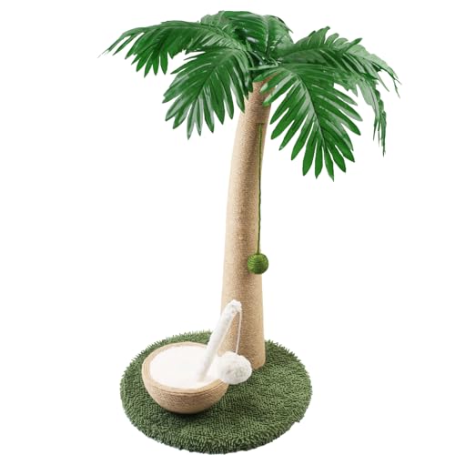 DOICAH Katzen Kratzstamm, 27" hoher Kratzbaum mit hochwertigem Sisalseil, künstlichen Blättern und Kokosnuss-Katzenkratzball, Spielzeug für Kätzchen und Katzen (Katzentee-Stick mit Kokosnusssaft) von DOICAH