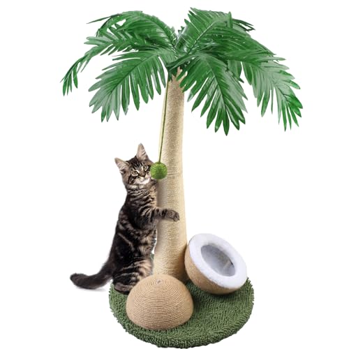 DOICAH Katzen Kratzstamm, 27" hoher Kratzbaum mit hochwertigem Sisalseil, künstlichen Blättern und Kokosnuss-Katzenkratzball, Spielzeug für Kätzchen und Katzen (Kokosnuss-Katzen-Fangball) von DOICAH