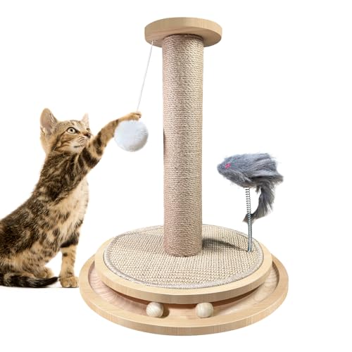 DOICAH Kratzbaum für Katzen, Sisal-Kratzbäume mit Massivholz-Tracking, interaktives Spielzeug, vertikaler Kratzbaum, Federmaus für Katzen und Kätzchen im Innenbereich(Eine Schicht/40 cm) von DOICAH