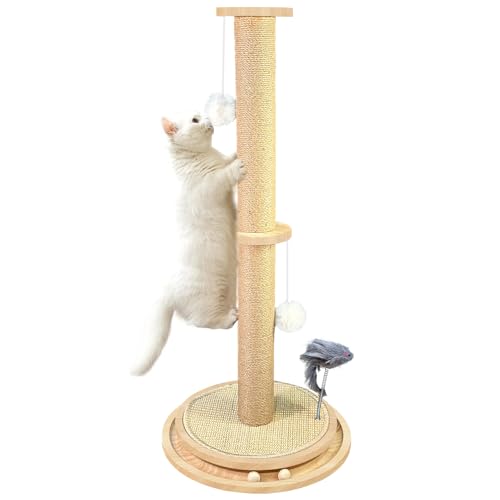 DOICAH Kratzbaum für Katzen, Sisal-Kratzbäume mit Massivholz-Tracking, interaktives Spielzeug, vertikaler Kratzbaum, Federmaus für Katzen und Kätzchen im Innenbereich (2 Schichten/88 cm) von DOICAH