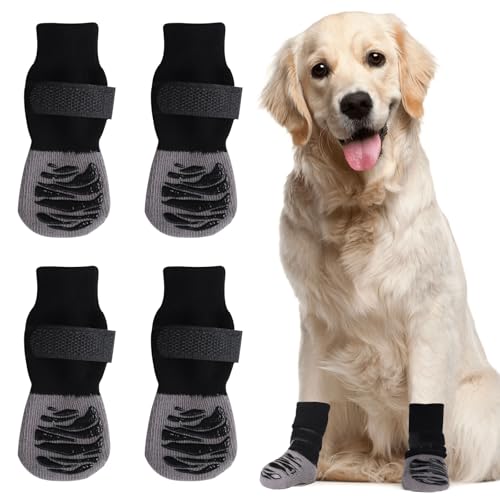 DOINEUFL 2 Paar Hundesocken, Hundesocken Leckschutz, Hundesocken Anti Rutsch, Pfotenschutz Hunde mit Verstellbarem Klettverschluss für den Innen- und Außenbereich (XL) von DOINEUFL