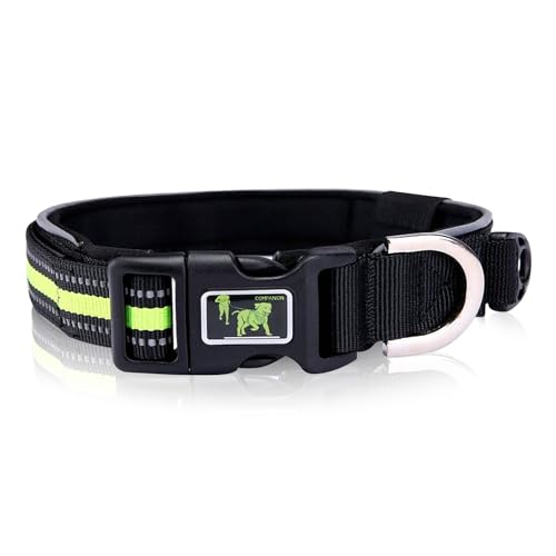 Hundehalsband, Verstellbares Halsband mit Weichem Polster, Hundehalsband aus Robusten Nylon und Neopren, Verstellbare und Reflektierend für das Training, Schwarz von DOINEUFL