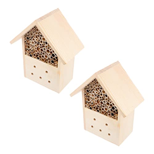 DOITOOL 2Pcs Mason Bee House Holzgarten Bienenhaus Hängende Bienenhaus Mason Bienenlebensraum Biene Home Hotel Zieht Friedliche Bienenbestäuber für Gartenproduktivität an von DOITOOL