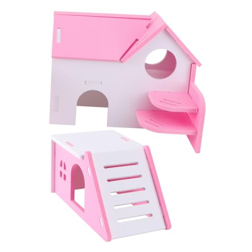 DOITOOL 2St Kletterleiter Hamsterburg PVC Hamsterhütte Kleintierversteck Spielzeug Hamsterhaus kleines Haustierhaus Doppelschicht Hamsterkäfig Hölzern Rosa von DOITOOL