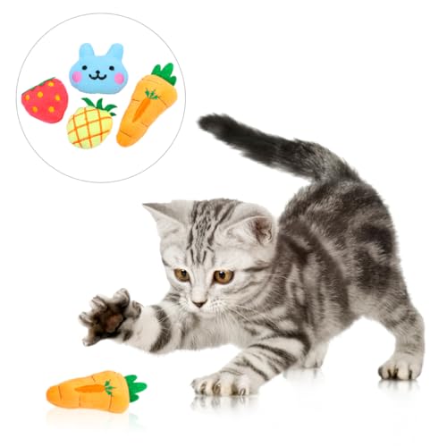 DOITOOL 4 Stück Katzenspielzeug Plüschpuppe Kätzchen Spielzeug Plüsch Plüschtier Spielzeuge Plüsch-Katzenminze-Kauspielzeug Katzenminze-Spielzeug für Haustiere die Katze Obst von DOITOOL