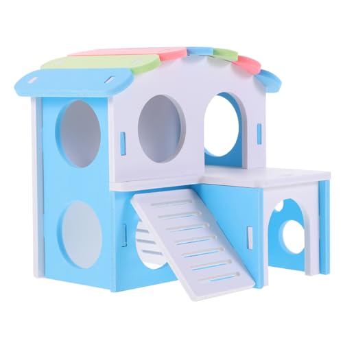 DOITOOL Hamstervilla Hamstertunnel Haustierhäuser Kleine Hamsterhütte Mäuseversteck Meerschweinchen-versteck Hamster-Labyrinth Aus Holz Meerschweinchenspielzeug PVC Holzhaus Doppelschicht von DOITOOL