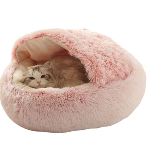 2 in 1KatzenhöhleFlauschig Rund Cat Bed Für Katze Und Hund Katzen Plüsch Katzenbetten Rutschfestes Decken Betten Sofas Plüsch Katzenhöhle Warm Schlafsack,Pink-50 X 50 cm von DOKLY