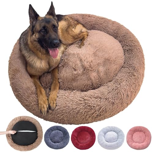 DOKLY Abnehmbares Hundekissen - Waschbarer Hundekorb - Hunde und Katzen Hundebett Anti-Stress-Hundekissen, mit Reißverschluss, maschinenwaschbar, Beige Ø80cm Durchmesser L,Beige-3XL (110x110cm) von DOKLY