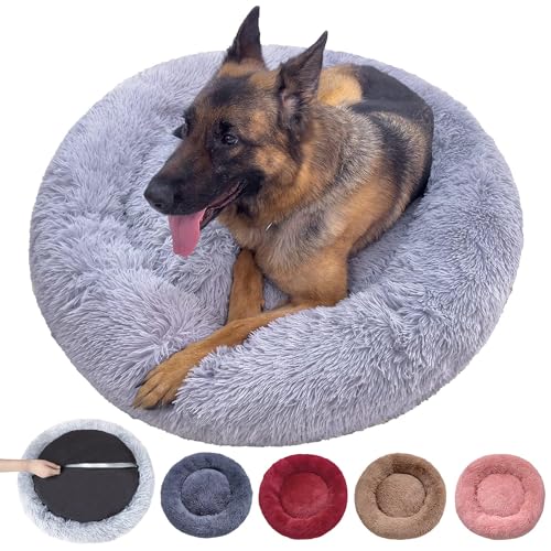 DOKLY Abnehmbares Hundekissen - Waschbarer Hundekorb - Hunde und Katzen Hundebett Anti-Stress-Hundekissen, mit Reißverschluss, maschinenwaschbar, Beige Ø80cm Durchmesser L,Gris-3XL (110x110cm) von DOKLY