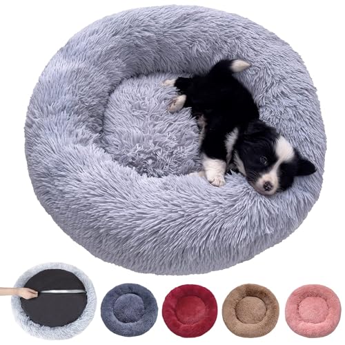 DOKLY Abnehmbares Hundekissen - Waschbarer Hundekorb - Hunde und Katzen Hundebett Anti-Stress-Hundekissen, mit Reißverschluss, maschinenwaschbar, Beige Ø80cm Durchmesser L,Gris-S (60x60cm) von DOKLY