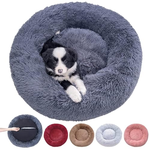 DOKLY Abnehmbares Hundekissen - Waschbarer Hundekorb - Hunde und Katzen Hundebett Anti-Stress-Hundekissen, mit Reißverschluss, maschinenwaschbar, Beige Ø80cm Durchmesser L,Gris foncé-M (70x70cm) von DOKLY