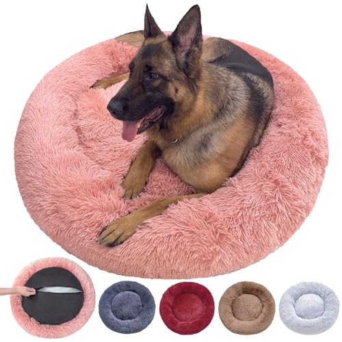 DOKLY Abnehmbares Hundekissen - Waschbarer Hundekorb - Hunde und Katzen Hundebett Anti-Stress-Hundekissen, mit Reißverschluss, maschinenwaschbar, Beige Ø80cm Durchmesser L,Rose Clair-XL (90x90cm) von DOKLY