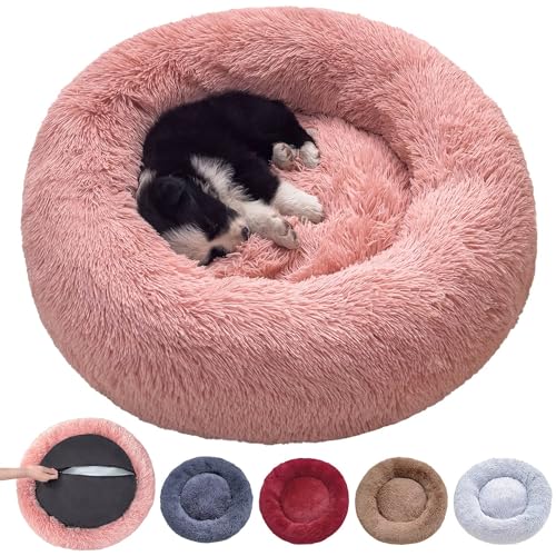 DOKLY Abnehmbares Hundekissen - Waschbarer Hundekorb - Hunde und Katzen Hundebett Anti-Stress-Hundekissen, mit Reißverschluss, maschinenwaschbar, Beige Ø80cm Durchmesser L,Rose Clair-XS (50x50cm) von DOKLY