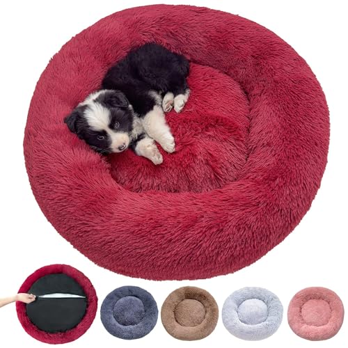 DOKLY Abnehmbares Hundekissen - Waschbarer Hundekorb - Hunde und Katzen Hundebett Anti-Stress-Hundekissen, mit Reißverschluss, maschinenwaschbar, Beige Ø80cm Durchmesser L,Rouge-M (70x70cm) von DOKLY