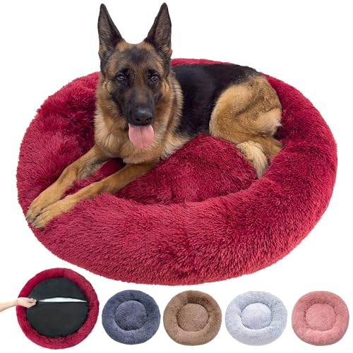 DOKLY Abnehmbares Hundekissen - Waschbarer Hundekorb - Hunde und Katzen Hundebett Anti-Stress-Hundekissen, mit Reißverschluss, maschinenwaschbar, Beige Ø80cm Durchmesser L,Rouge-XL (90x90cm) von DOKLY