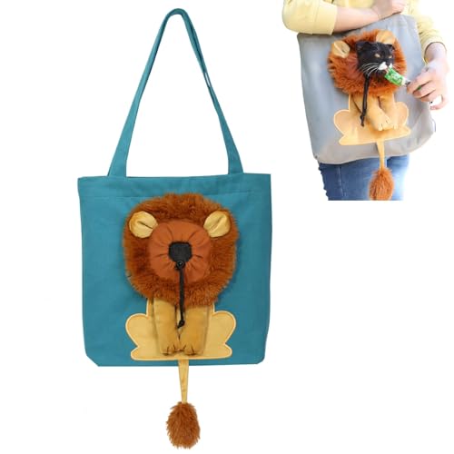 DOKLY Haustier TragetaschePet Canvas Shoulder Carrying Bag,Cat Tote Bag,Lion-Shaped Cute Cat Carrier,Cat BagCarrier Carry Bag, (Green,15.7 * 13.8in),Blue-17.3 * 15.7in von DOKLY