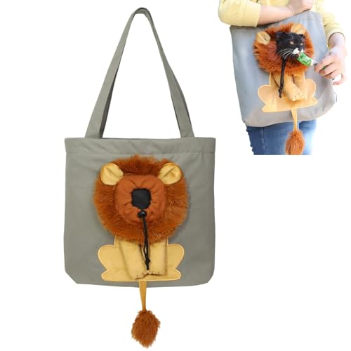 DOKLY Haustier TragetaschePet Canvas Shoulder Carrying Bag,Cat Tote Bag,Lion-Shaped Cute Cat Carrier,Cat BagCarrier Carry Bag, (Green,15.7 * 13.8in),Dark Gray-15.7 * 13.8in von DOKLY