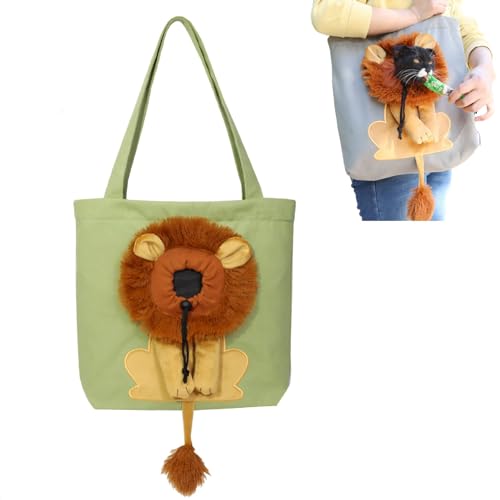 DOKLY Haustier TragetaschePet Canvas Shoulder Carrying Bag,Cat Tote Bag,Lion-Shaped Cute Cat Carrier,Cat BagCarrier Carry Bag, (Green,15.7 * 13.8in),Green-15.7 * 13.8in von DOKLY