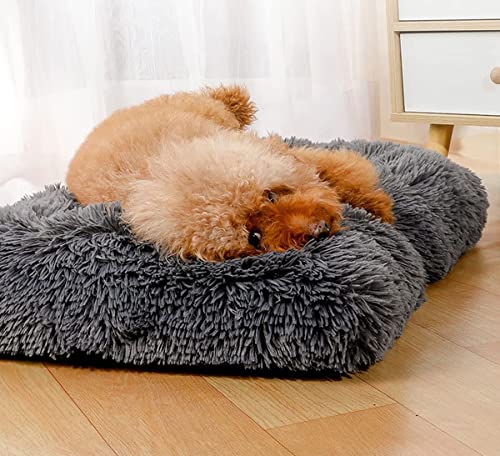 DOKLY Haustierbett Superweich,XXL, Kissen für Hunde, XL, Sofa, groß, mittel,Anti-Stress, Hundebett, flauschig, maschinenwaschbar,Gris foncé-94x63cm von DOKLY