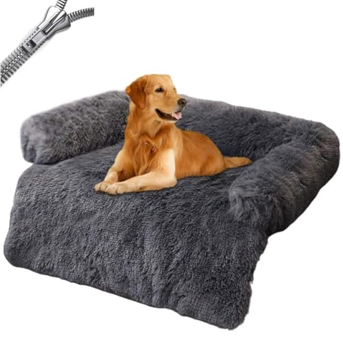 DOKLY Hunde und Katzen Hundebett, Anti-Stress-Hundekissen, Flauschiger Hundesofaschutz, abnehmbares Hundekissen – waschbarer Hundekorb – Hundesofabezug – (Größe: 62 x 62 x 15 cm, Farbe: Dunkelgrau) von DOKLY