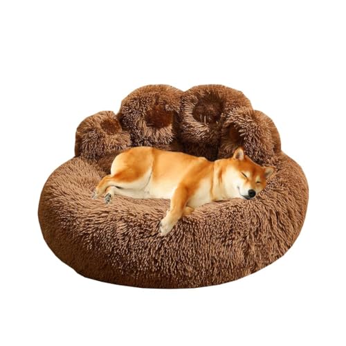 DOKLY Hundebett Hundekorb, weiche runde Betten für Katzen und Hunde, Korb für mittelgroße Hunde, orthopädischer Anti-Stress-Hundekorb,Marron-70cm von DOKLY