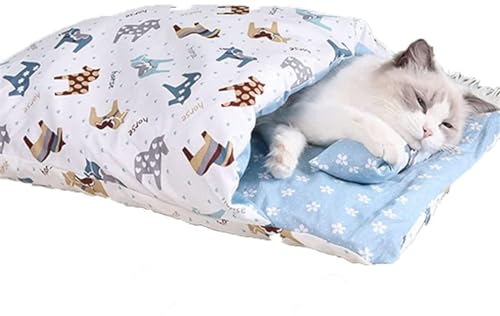 DOKLY Kätzchennestbett, Japanisches Katzenbett, Warmer Katzenschlafsack, abnehmbares waschbares Katzennest für den Winter,Ice Cream-Large von DOKLY