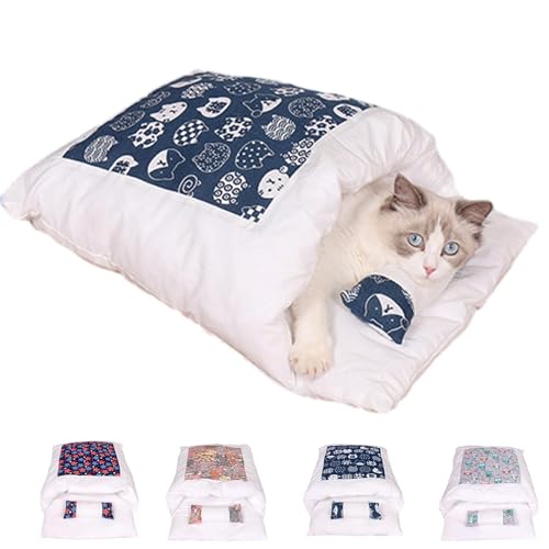 DOKLY Orthopädischer Katzenschlafsack Katzenbett Katzenschlafsack Flauschig Warmer Abnehmbare Waschbare Süßes Katzenbett,Blue Cat-L von DOKLY