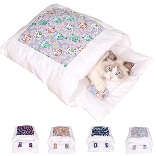 DOKLY Orthopädischer Katzenschlafsack Katzenbett Katzenschlafsack Flauschig Warmer Abnehmbare Waschbare Süßes Katzenbett,Purple-L von DOKLY